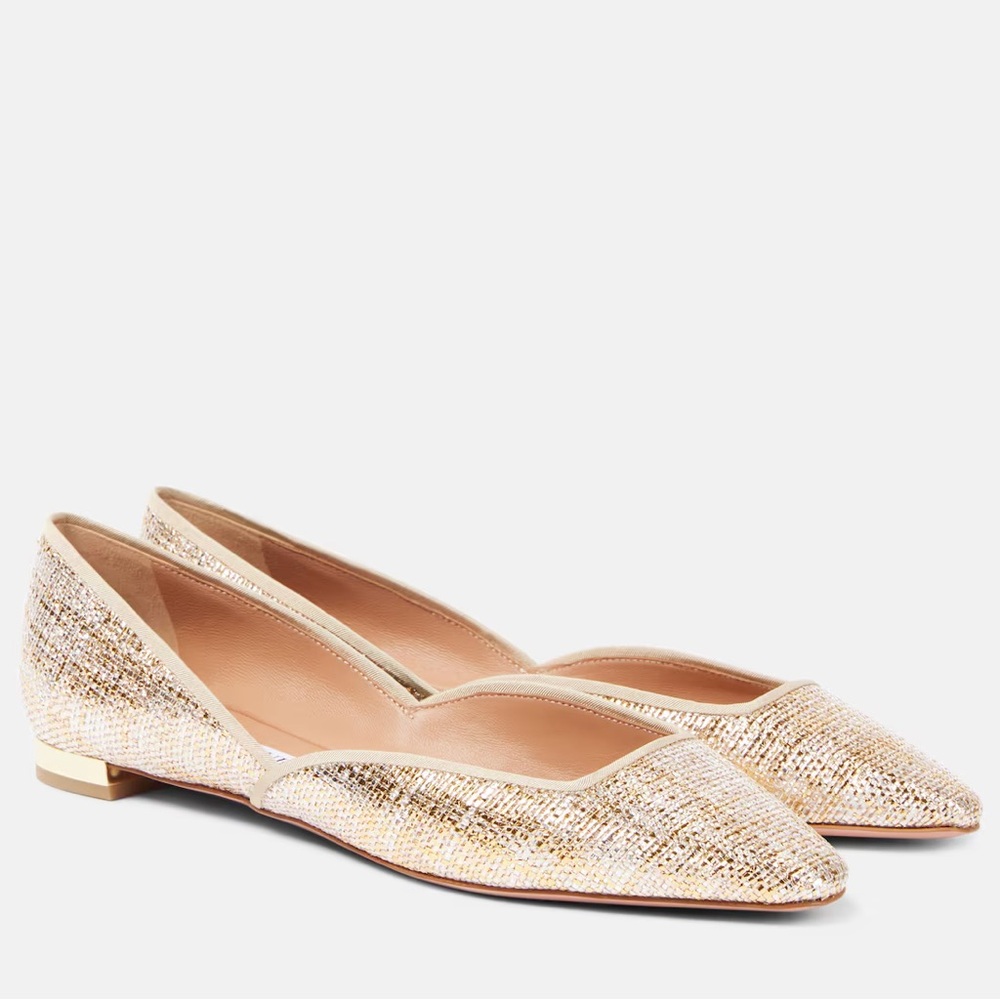 Aquazzura Maia Flats - Gold Pointed Toe